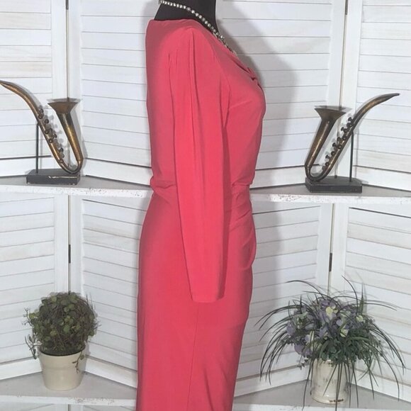Ralph Lauren Midi Faux Wrap Sheath Dress Dark Pink Size Small - Picture 4 of 12